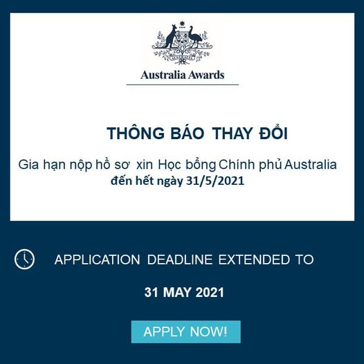 Thông báo gia hạn thu hồ sơ dự tuyển chương trình học bổng Chính phủ Australia (AAS) năm 2021