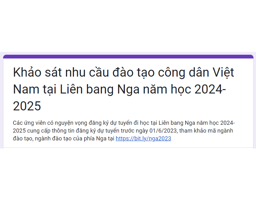 Khảo sát nhu cầu đào tạo công dân Việt Nam tại Liên bang Nga năm học 2024-2025
